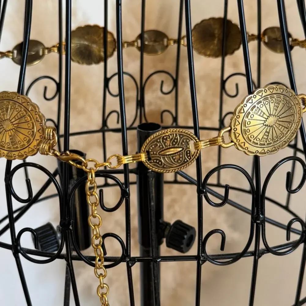 Western Gold Concho Chain Belt Boho Medallion Adjustable